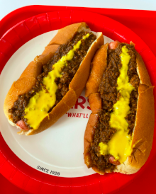 The Varsity signature dishes Chili Cheese Dog
Slaw Dog
Fried Peach Pies